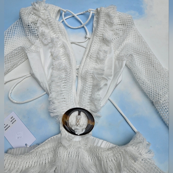 White Crochet Dress Fishnet Festival Dress Boho Hippie Dress - Picture 7 of 16